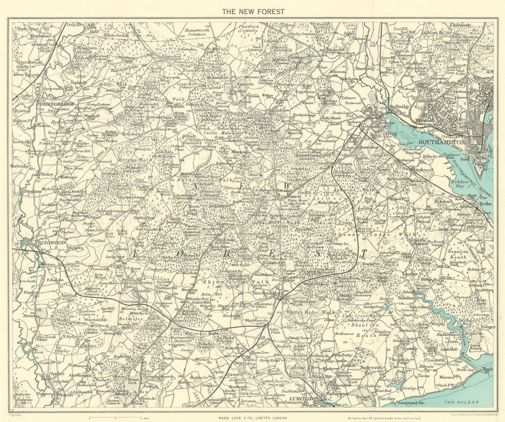 THE NEW FOREST. Southampton Ringwood Lyndhurst Lymington. Hampshire 1952 map