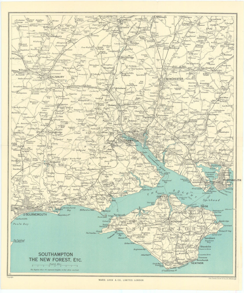 SOUTHAMPTON ENVIRONS Isle of Wight New Forest Bournemouth Winchester 1952 map