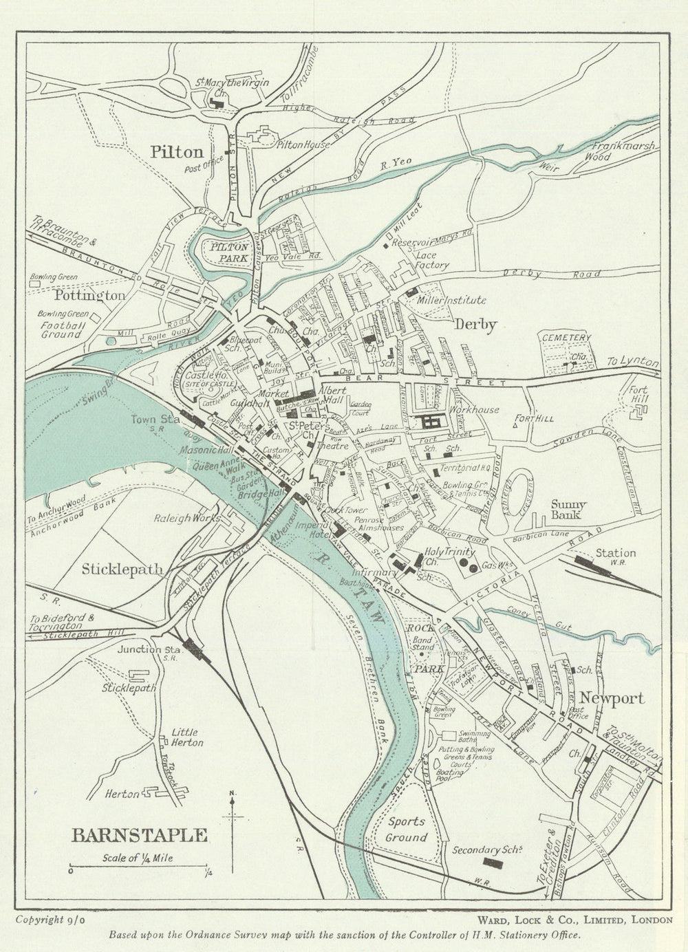 BARNSTAPLE vintage town/city plan. Devon. WARD LOCK 1950 old vintage map chart