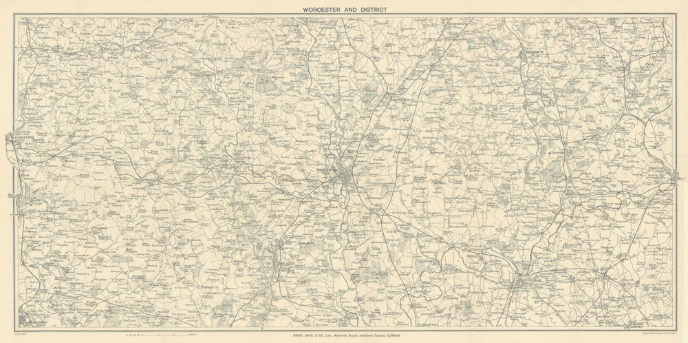 WORCESTER area. Malvern Hills. Leominster Hereford Evesham Droitwich 1924 map