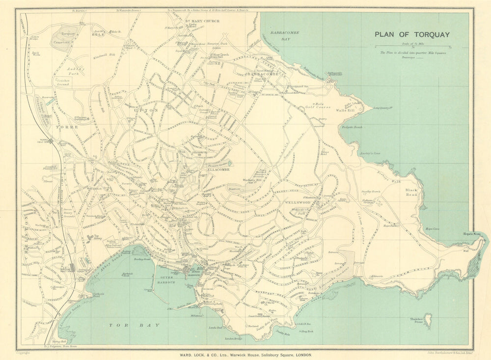 TORQUAY antique tourist town city resort plan. Devon. WARD LOCK 1925 old map