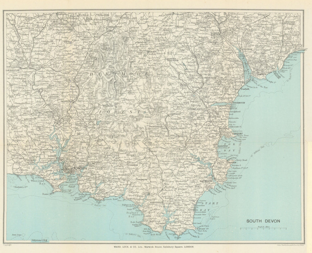 SOUTH DEVON. Dartmoor South Hams Torquay Tamar Valley Plymouth Exeter 1920 map