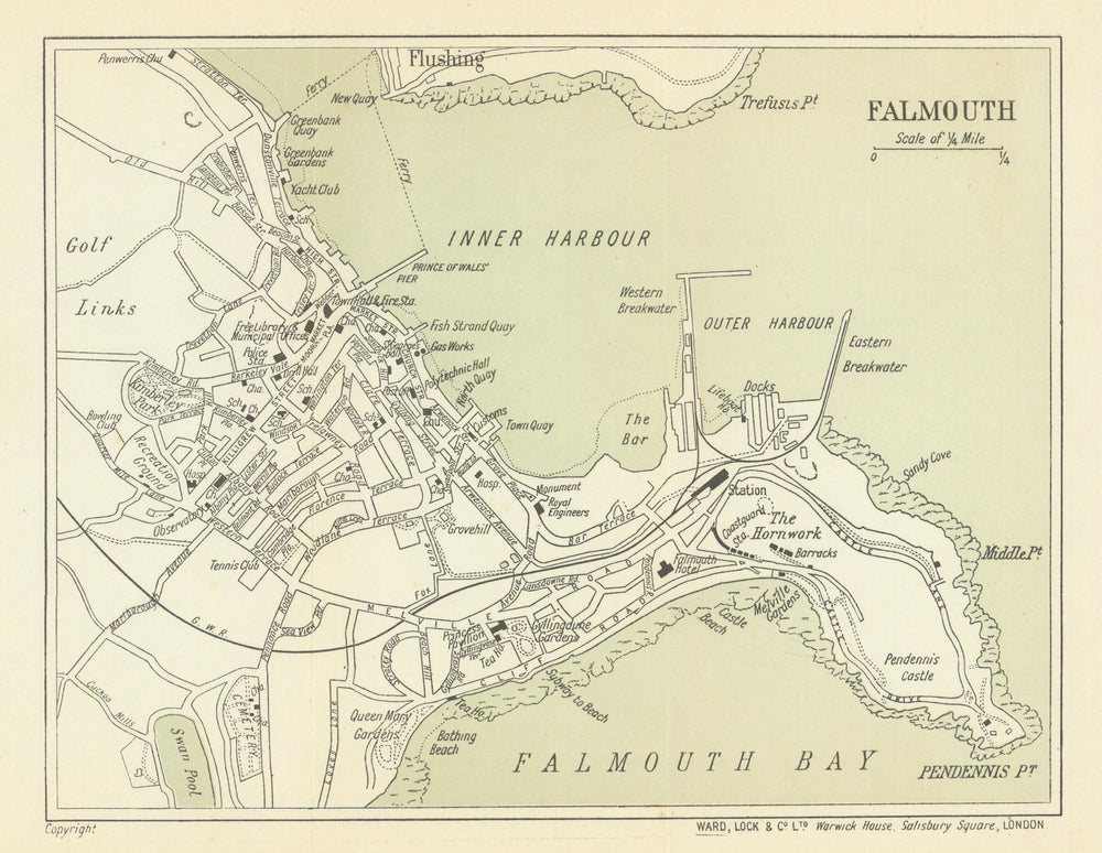 FALMOUTH antique town/city plan. Cornwall. WARD LOCK 1919 old map
