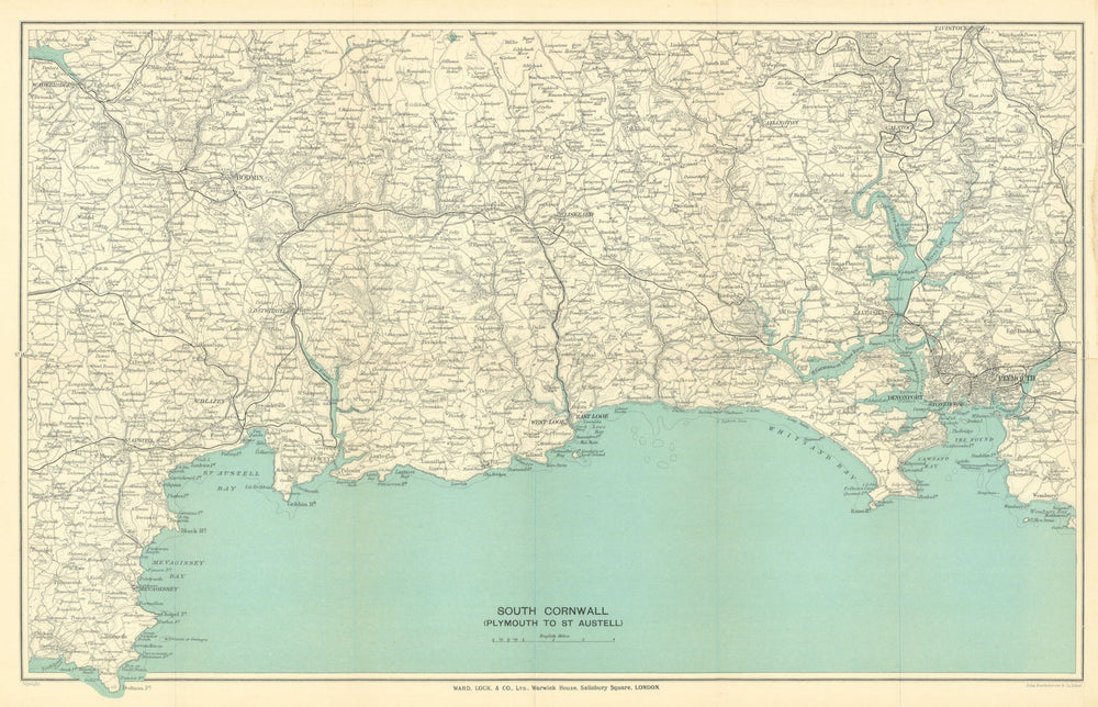 SOUTH CORNWALL COAST/TAMAR Plymouth Fowey Looe Mevagissey St Austell 1919 map