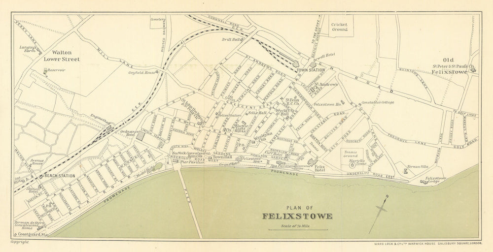 FELIXSTOWE antique tourist town city plan. Suffolk. WARD LOCK 1924 old map