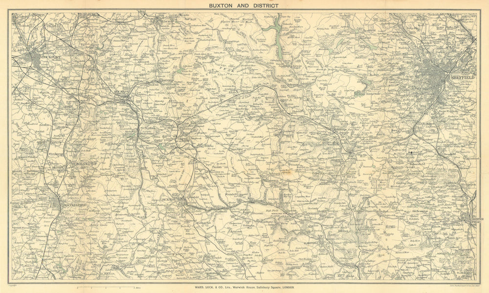 PEAK DISTRICT Buxton Sheffield Bakewell Chesterfield. WARD LOCK 1925 old map