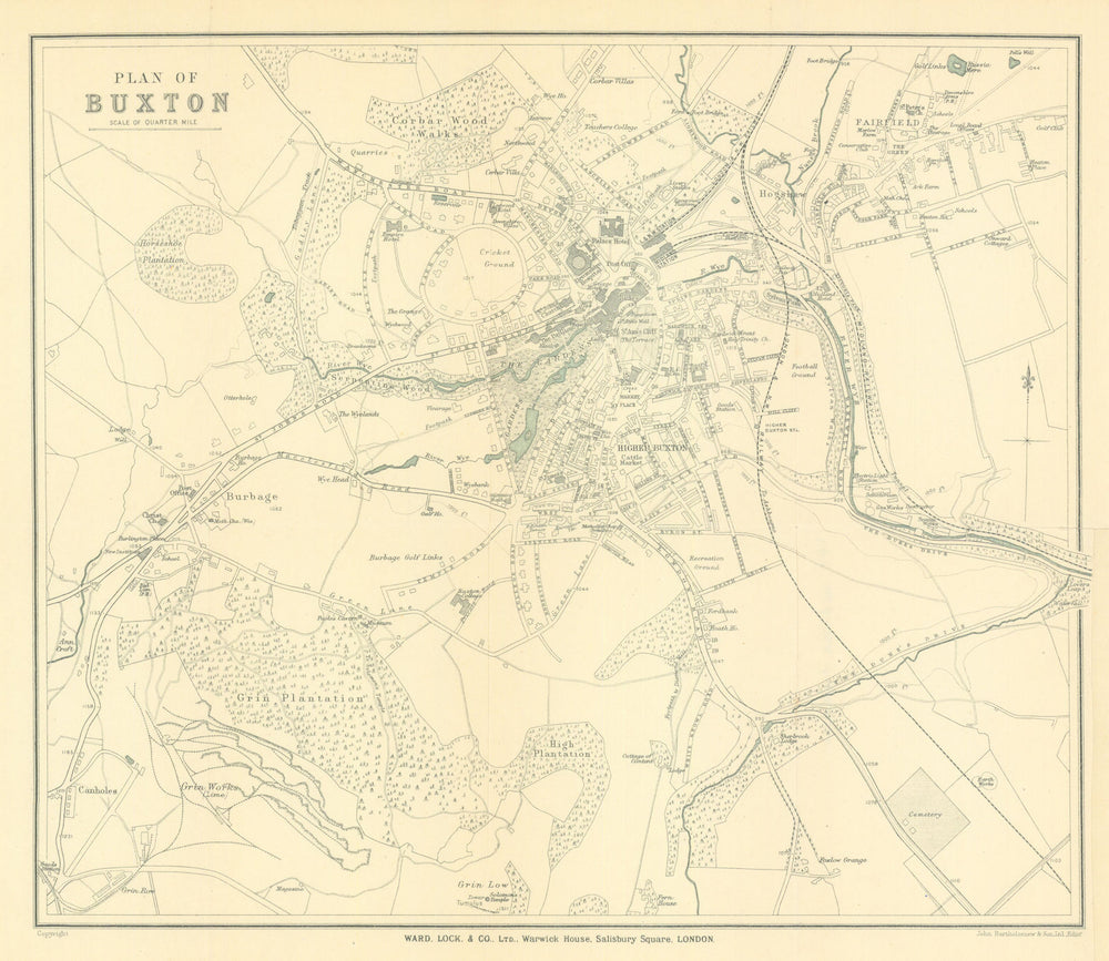 BUXTON antique town/city plan. Derbyshire. WARD LOCK 1925 old map