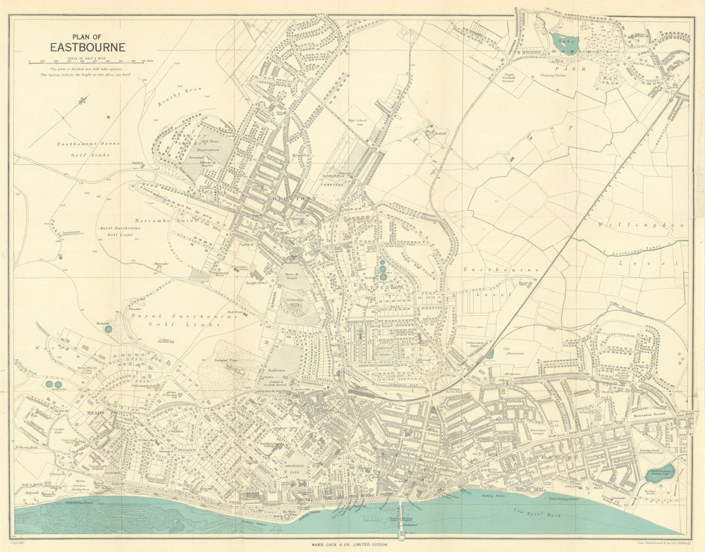 EASTBOURNE vintage town/city plan. Sussex. WARD LOCK 1951 old vintage map