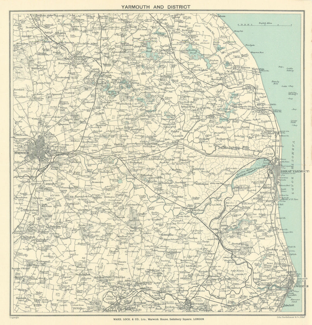 NORFOLK BROADS. Great Yarmouth Lowestoft Beccles Norwich. WARD LOCK 1915 map
