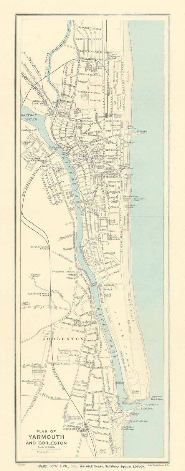 YARMOUTH & GORLESTON antique tourist town city plan. Norfolk. WARD LOCK 1915 map
