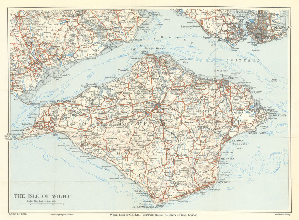ISLE OF WIGHT road map. Cowes Ryde. WARD LOCK 1936 old vintage plan chart