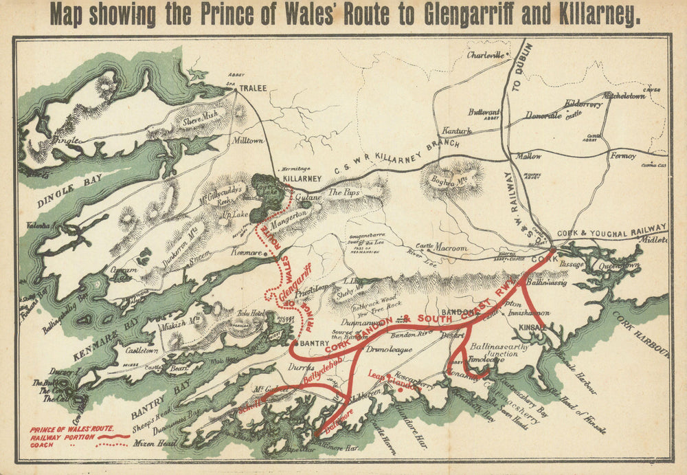 PRINCE OF WALES' ROUTE. Glengarriff Killarney Cork. Ireland. WARD LOCK 1900 map