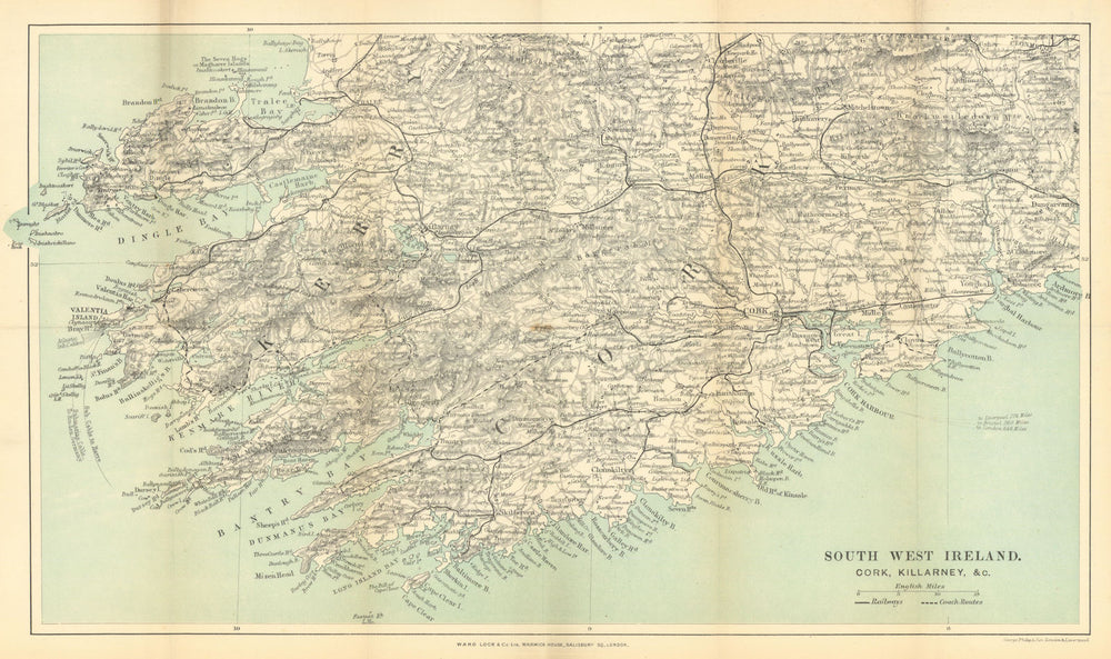 SOUTH WEST IRELAND. Cork Killarney Tralee Kenmare. WARD LOCK 1899 old map