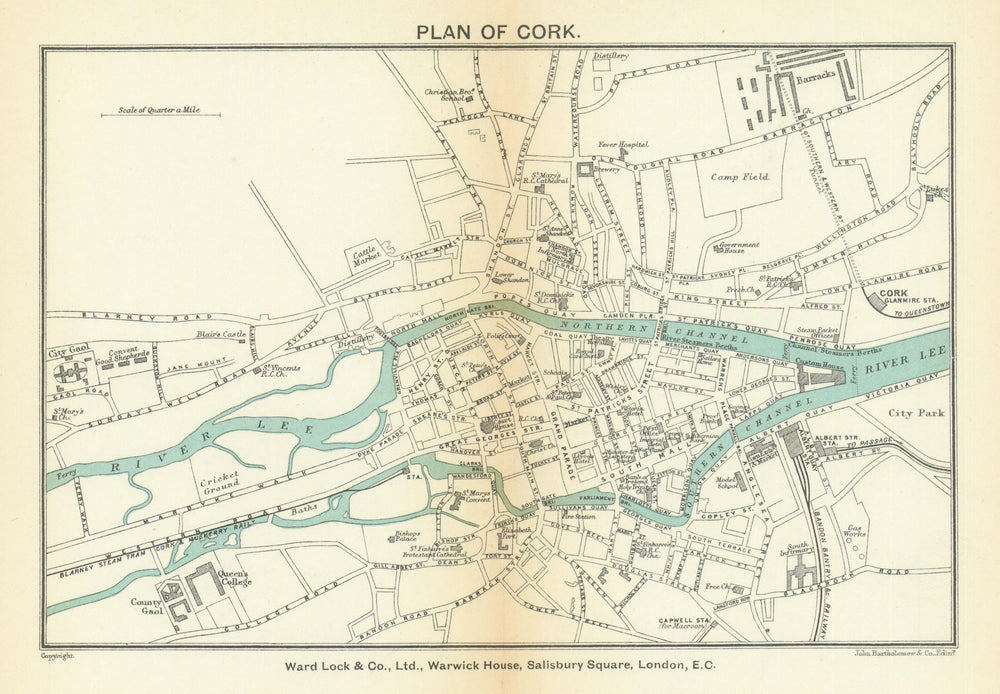 CORK antique town/city plan. River Lee. Ireland. WARD LOCK 1899 old map