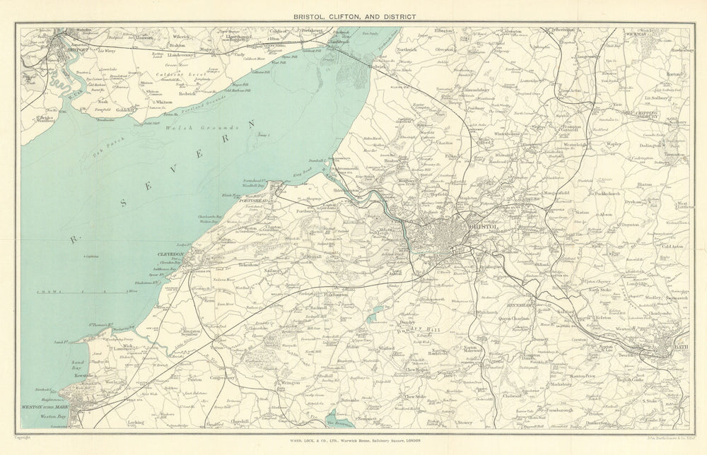 BRISTOL environs. Cotswolds south. Somerset coast Weston Bath WARD LOCK 1902 map