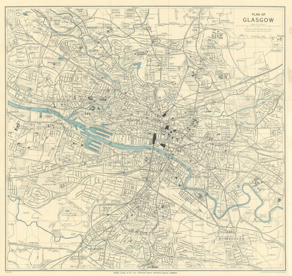 GLASGOW vintage tourist town city plan. Scotland. WARD LOCK 1939 old map