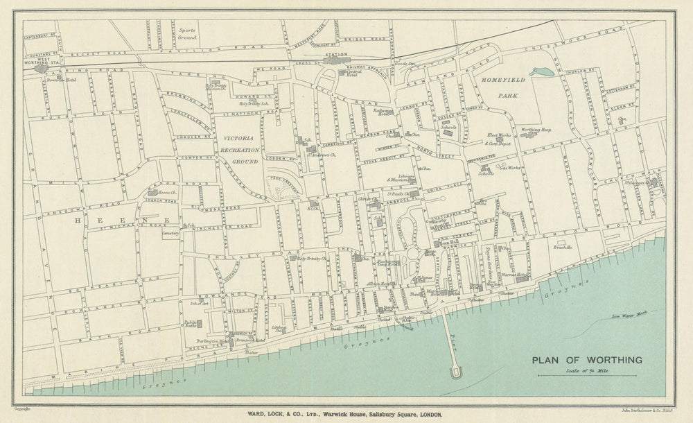 WORTHING antique town/city plan. Sussex. WARD LOCK 1917 old map chart