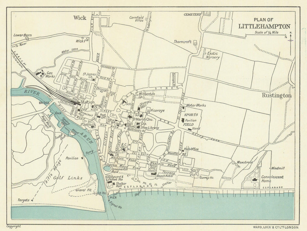 LITTLEHAMPTON antique town/city plan. Sussex. WARD LOCK 1917 old map