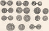 COINS. Ancient British coins 1845 old antique vintage print picture