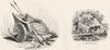 BRITISH WAR CHARIOT. Shield, spear; & Welsh farm cart 1845 old antique print