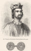 WORCS. King John; Irish Silver Penny of- 1845 old antique print picture