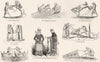 CUSTOMS. Horse baiting, tabor; bob apple, Fishing 1845 old antique print