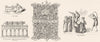 CRADLE. & Theobald sarcophagus; Threshing 1845 old antique print picture