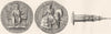 LONDON. Charing Cross; Seal of Edward I 1845 old antique vintage print picture