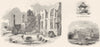LEICS. Leicester Abbey; Lich gate, Beckenham; Tintern 1845 old antique print