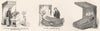 FURNITURE. Library Chair, Reading Table, desk; Bed 1845 old antique print