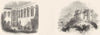 STAFFS. Crosby House; Tamworth Castle 1845 old antique vintage print picture