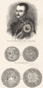 PHILIP ENGLAND, SPAIN. Queen Mary rial; Sovereign 1845 old antique print