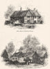 CHARLECOTE. House in Village; Shottery Cottage 1845 old antique print picture