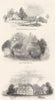 CHARLECOTE. house, garden; Peep; college Stratford 1845 old antique print