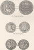 GOLD COINS. Of Charles I. 10 & 20 shillings; Angel 1845 antique print