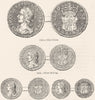 OLIVER CROMWELL. Crown; Shilling; Sixpence; Farthing 1845 old antique print