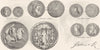 CHARLES II COINS. Guinea, Crown, Shilling; James 1845 old antique print