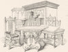 FURNITURE. Of 16th century  1845 old antique vintage print picture