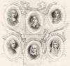 PORTRAITS. Milton, Ray, Temple, Dryden, Hobbes, Boyle 1845 old antique print