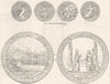 COINS. Wood's Irish Halfpenny; Medal. Ramilies 1845 old antique print picture
