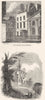 LONDON. Isaac Newton's House; Observatory, Greenwich 1845 old antique print