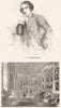 LONDON. Horace Walpole; Gallery, Strawberry Hill 1845 old antique print