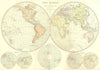WORLD TWIN HEMISPHERES. On various projections. BLACKIE 1893 old antique map