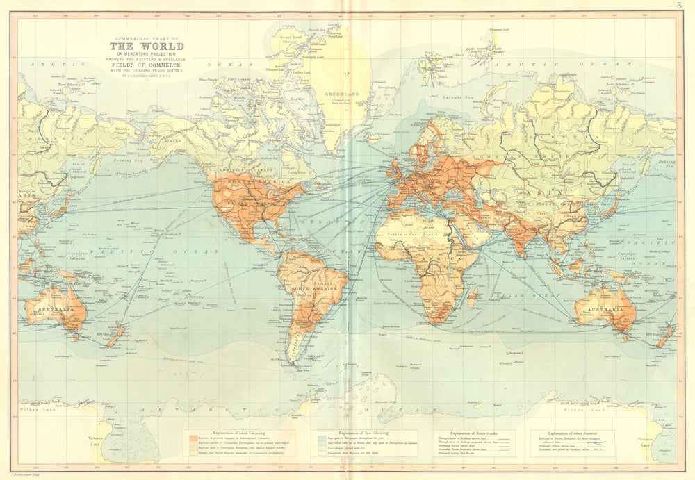 WORLD COMMERCIAL. Shows steamship & sailing ship trade routes.BLACKIE 1893 map