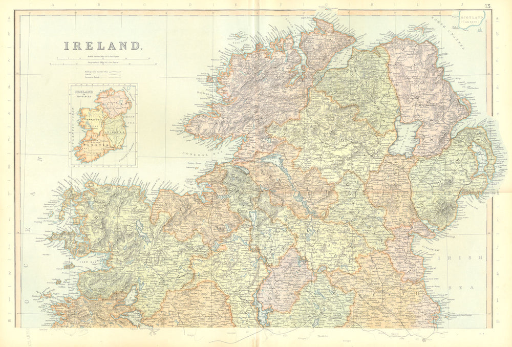 Old Map Inset IRELAND NORTH. Inset in Provinces. Ulster. BLACKIE 1893 old antique map ...