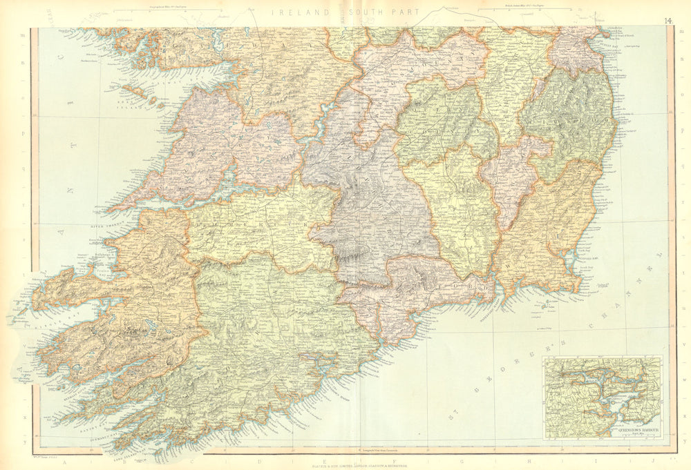 IRELAND SOUTH. Munster. Inset Queenstown (Cobh) Harbour. BLACKIE 1893 old map