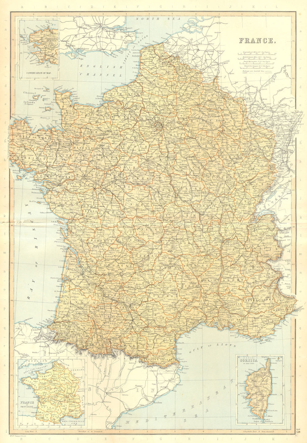 FRANCE. railways canals departments. Inset, in provinces. BLACKIE 1893 old map