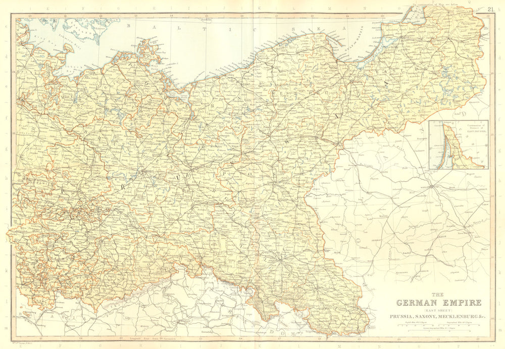 GERMAN EMPIRE EAST. Prussia Saxony Mecklenburg Silesia. BLACKIE 1893 old map
