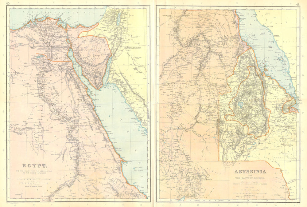 EGYPT. Nile Valley to the second cataract. Sinai. BLACKIE 1893 old antique map