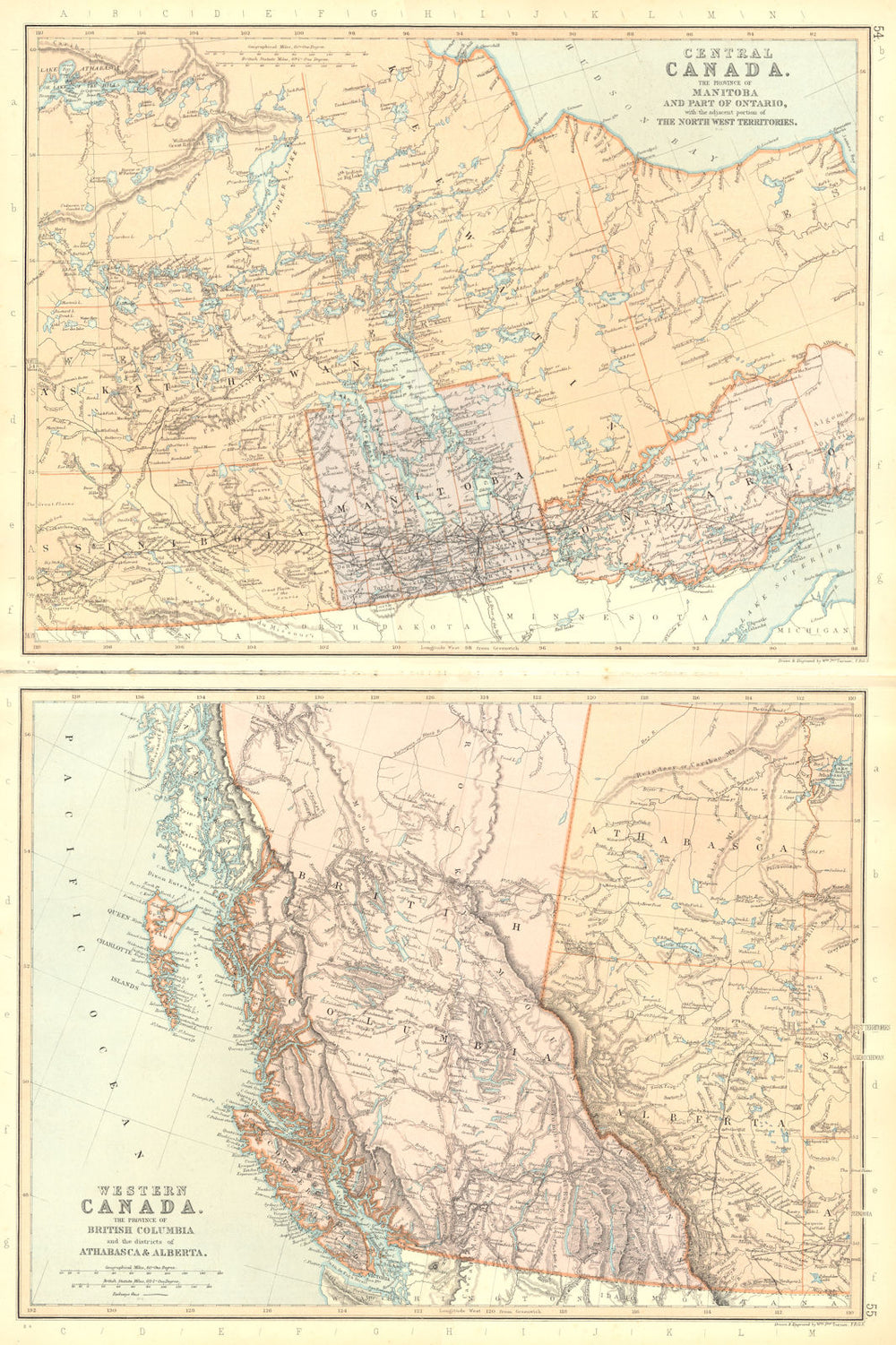 CENTRAL CANADA. Manitoba Ontario Saskatchewan Assiniboia. BLACKIE 1893 old map